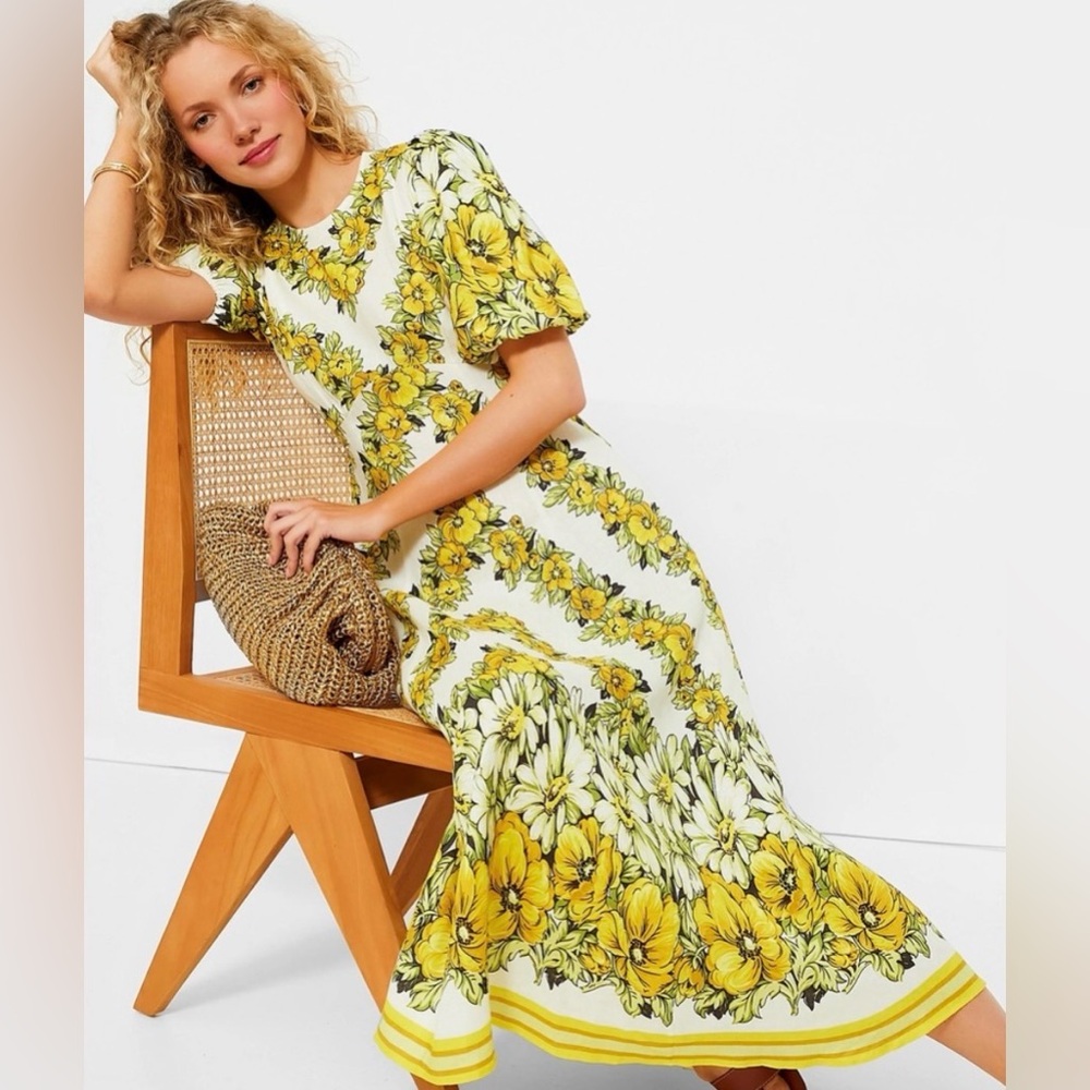 NWT Alemais Gisela Linen Midi Dress in Yellow, 4 AU/0 US